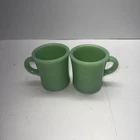 2 “OVEN Fire King WARE” C Handle Coffee Mugs Thick Heavy Jadeite Vintage