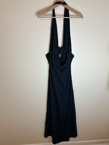 Free People Endless Summer XL Nya Maxi Abito Garza Nero Halter Lungo Scollo a V - Foto 7 di 7
