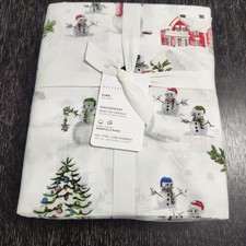 NEW Pottery Barn SNOWMAN Organic Cotton Percale King Sheet Set Christmas Winter