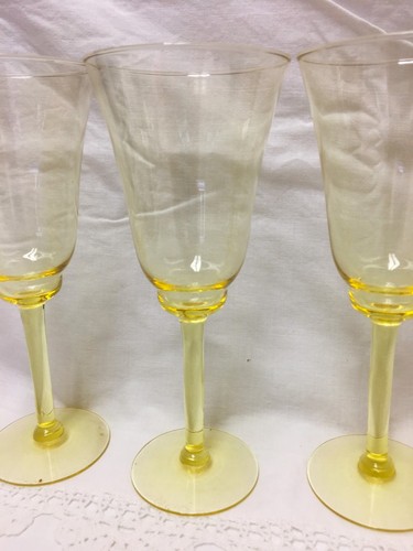 5-Vintage Fostoria Crystal Topaz Tall Water Glasses Yellow Stemware - Picture 2 of 3