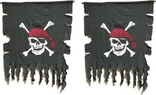 2 PCS Retro Weathered Linen Pirate Flag 3x2.5ft Halloween Decor Black