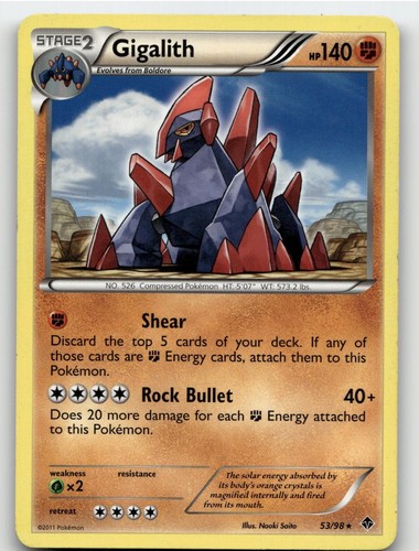 GIGALITH 53/98 RARE EMERGING POWERS POKEMON MODERATELY PLAYED