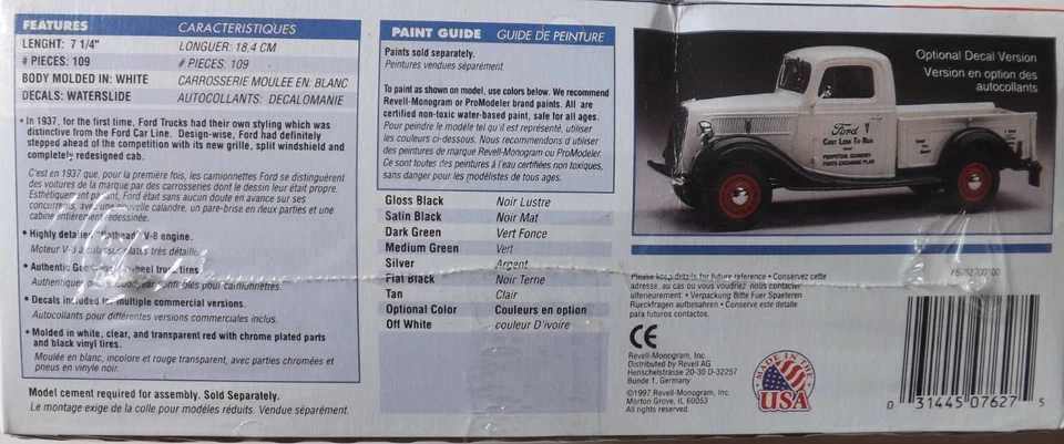 1/25 Revell / Monogram 1937 Ford Pickup Street Rod #85-7627 OOP/HTF/RARE - Image 2 of 4