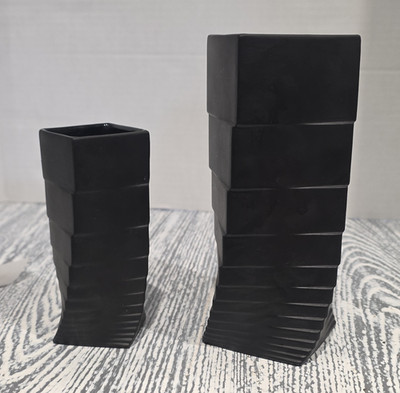 Rosenthal Studio-Linie Set of 2 Black Matte Abstract Ceramic Vases 4697 4698