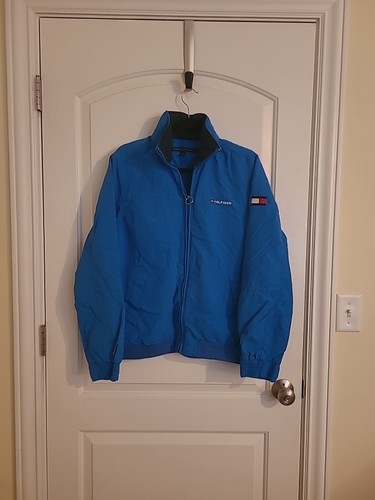 Tommy Hilfiger Mesh Lined Nylon Full Zip Blue Coat Jacket Hood Men's Size Small