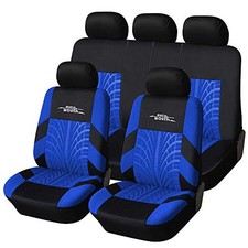 Car Seat Covers Full Set, 3D Tyre Embossed Front Full Set 9 pieces Blue