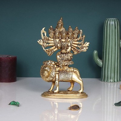 Brass Kamakhya Devi Standing on Lion Maa Durga Sherawali Figurine Statue 8.5''