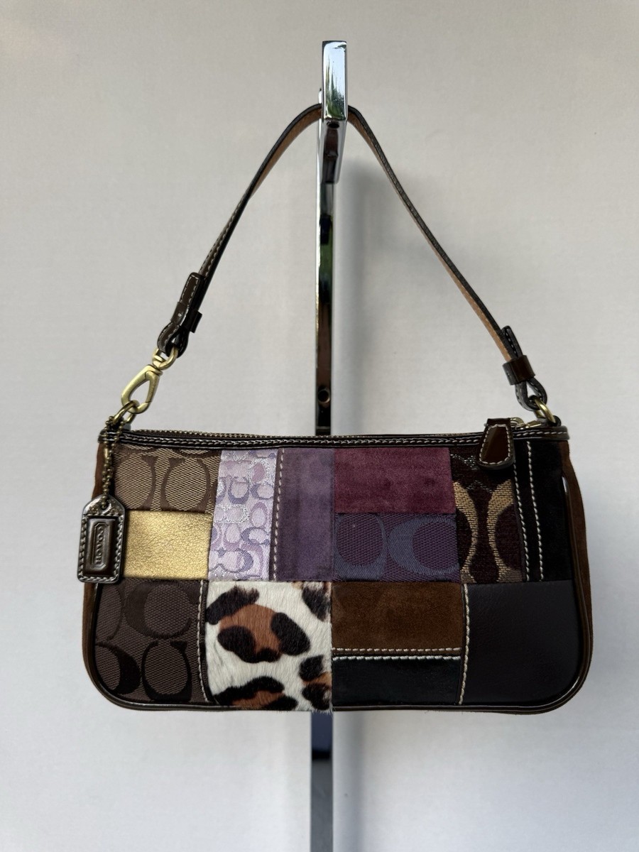 COACH Patchwork Mini Demi Pouch Rare Y2K Signature Suede Leopard