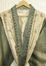 Pure Silk Beige  Green kimono Long Robe Gown Woman Silk Robe Kimono KMO5563