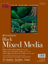 400 Series Mixed Media Paper, Black, Foldover Pad, 9X12 Inches, 15 S