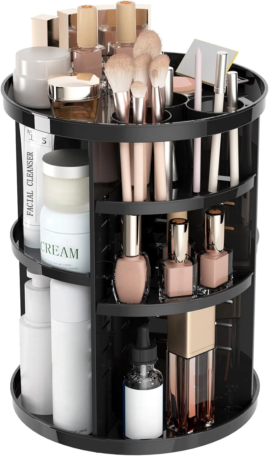 Rotating Makeup Organizer 360° Spinning Skincare Storage with Adjustable Trays