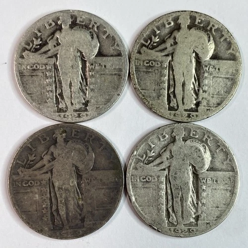 1929 Standing Liberty Silver Quarters – 90% Silver – Lot of 4 90% US SILVER