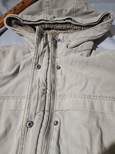 Chaqueta Levis para mujer XS beige imitación piel sudadera con capucha lona militar utilidad Gorpcore - Imagen 8 de 17