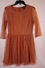 Vtg Forever 21 Women Med Floral Lace Pleated Fit Flare BOHO Hippie Midi Dress