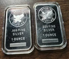 Lot of 2 - Silver bar 1 Troy oz Sunshine Mint .999 Fine Silver / 2 oz total
