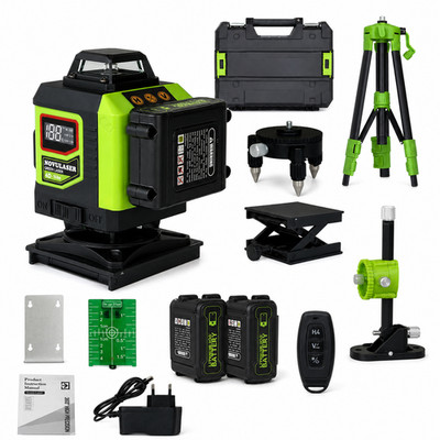 16 Line 4D Green Laser Level 360° Self Leveling Remote Tripod 2 Batteries