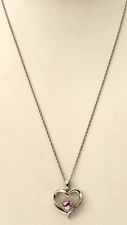 Zale's Heart Shaped Lab-Created Pink Sapphire 925 Sterling Silver Necklace 18" L