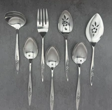 Lot of 7 - Oneidacraft Lasting Rose Serving Utensils Stainless Flatware Vintage