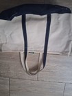 LL Bean navy blue canvas tote bag with matching top and sides, featuring small white LL Bean logo patch on front.
