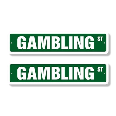 GAMBLING Street Sign (2 Pack) Metal Plastic lover blackjack craps roulette 21