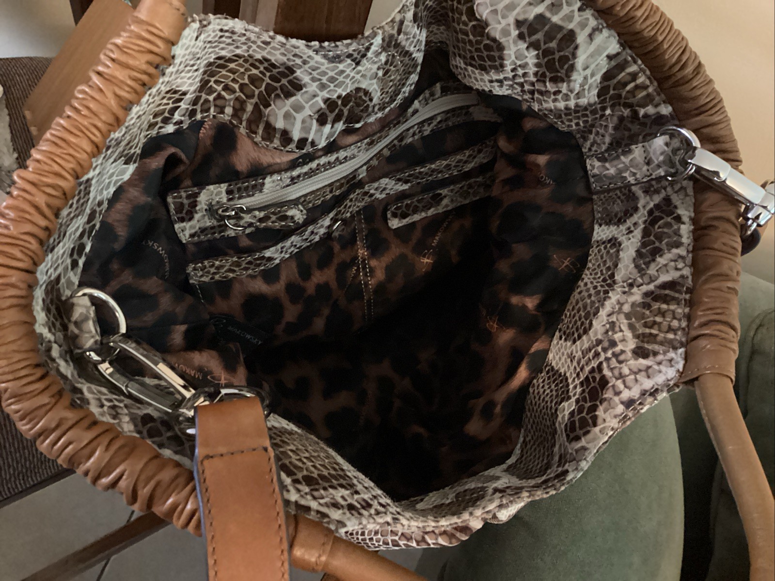 B. Makowsky Snake Python Print Leather Handbag To… - image 10