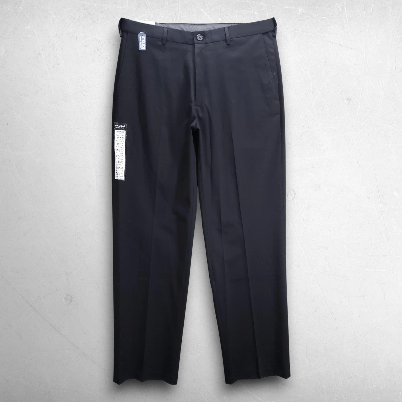 Haggar Premium No Iron Khaki Pants Men 34x32 Black Classic Fit Stretch