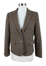J Crew Houndstooth Wool Blend Blazer Womens 8 Gold Buttons Schoolboy Preppy