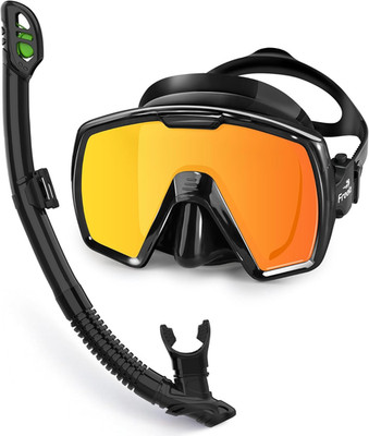 Adult Dry Snorkel Set with Mirrored Lens Anti-Fog 180° Wide View Anti-Fog, Scuba