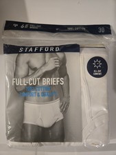 Stafford Underwear 6 Pack Mens Size 30 Full Cut White Briefs 100 Cotton NEW