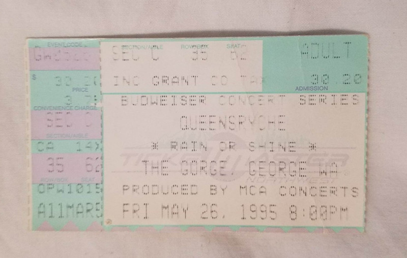 Rare 1995 Queensrÿche Ticket Stub ~ The Gorge WA ~ Promised Land Tour ~ Type O