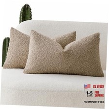 Pack of 2 Textured Boucle Throw Pillow Covers 20" x 12" Pack of 2 Camel