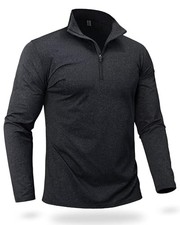 Men's Quarter Zip Pullover Premium Fleece Lined Heather Long Large Black