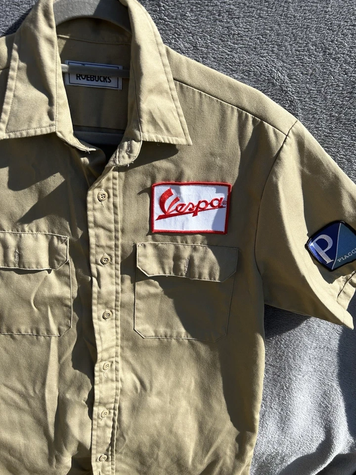 Винтажная мужская футболка Sears средняя рабочая униформа на пуговицах США 70-е Vespa Piaggio P1 - Изображение 2 из 4