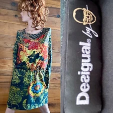 DESIGUAL by CHRISTIAN LACROIX Embroidered Multi FLORAL Print DRESS Size Medium