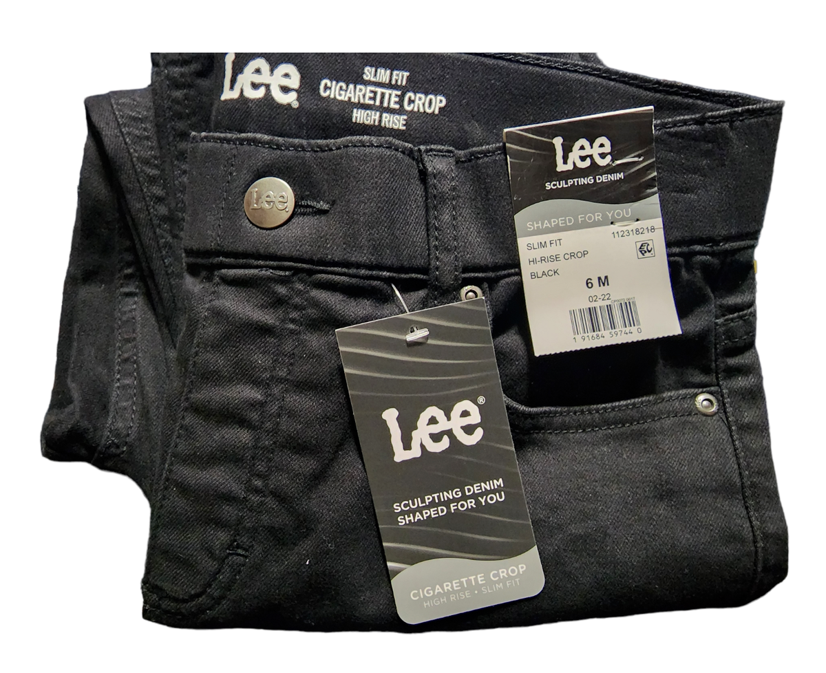 Lee Womens Cigarette Cropped Pull On Jeans Black High Rise Slim