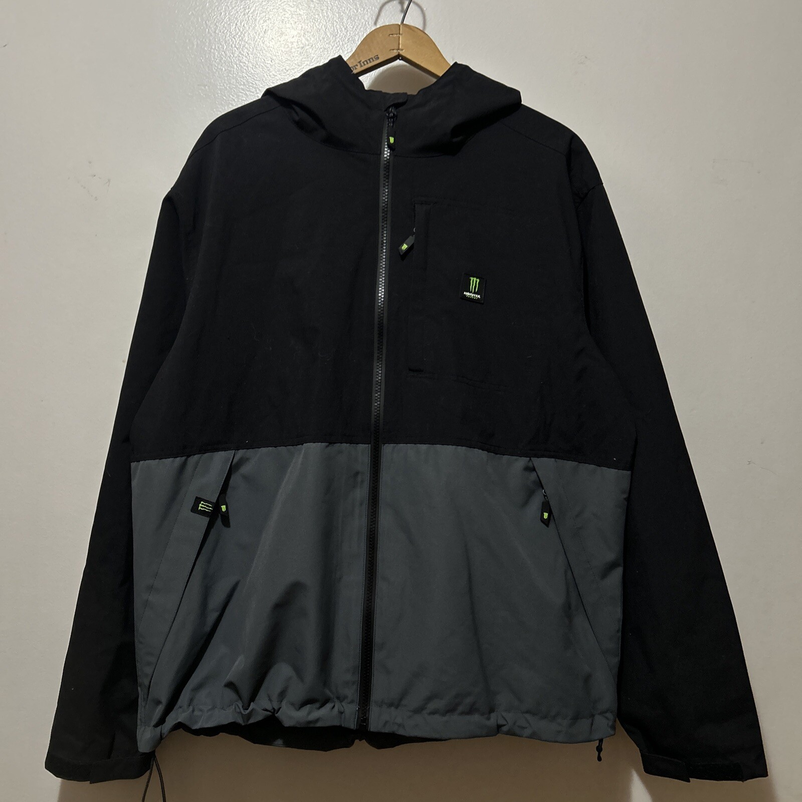 Monster Energy Jacket Mens Size M Full Zip Hooded Windbreaker Soft Shell Vtg Y2K