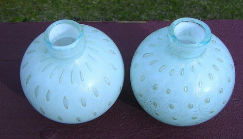 Murano Barbini Glass Blue Gold Aventurine Bullicante Bud Vases Pair - Picture 4 of 10