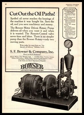 #ad 1922 S. F. Bowser amp; Co. Fort Wayne Indiana Motor Driven Rotary Oil Pump Print Ad $7.48