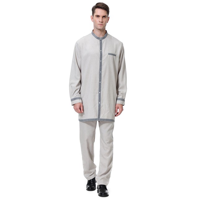 2PCS Men Kaftan Sets Muslim Islamic Tops+Trousers/Pants Arab Thobe