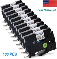 100PK Brother P-Touch TZ-231 TZe-231 12mm Label Tape Black on White 1/2" PT-D210