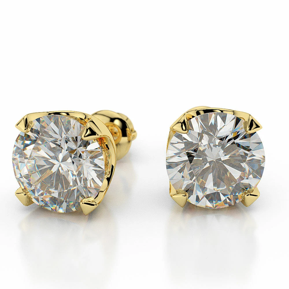 2 Carat Solitaire Diamond Stud Earrings Round Cut G SI2 I1 14K