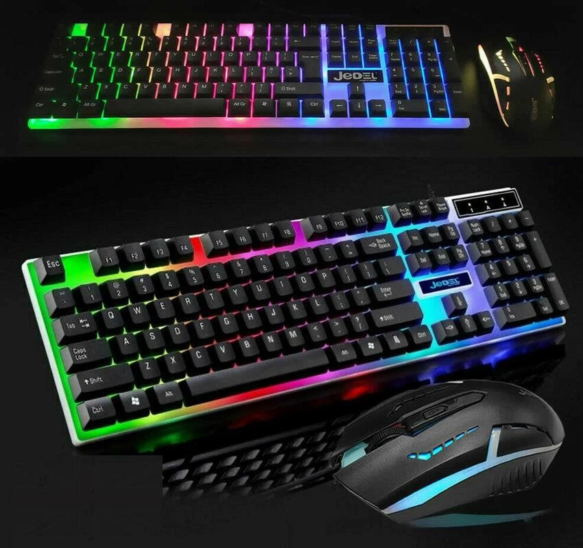 Gaming Keyboard Mouse Set Rainbow RGB LED USB Wired For PC Laptop Xbox One PS4 - Image 2 of 2