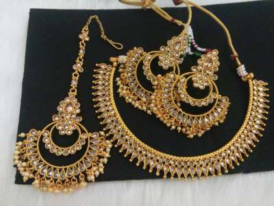 Touchstone Bollywood indiano e collana di gioielli da sposa per donna Blu