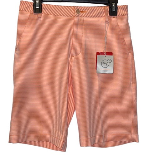 New Puma Women's Dry Cell Golf Bermuda Shorts Striped Orange & White Sz Large L - Picture 2 of 10