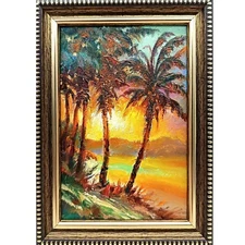 Seascape oil painting Original Art Impressionism Realism painting Palms 6x4