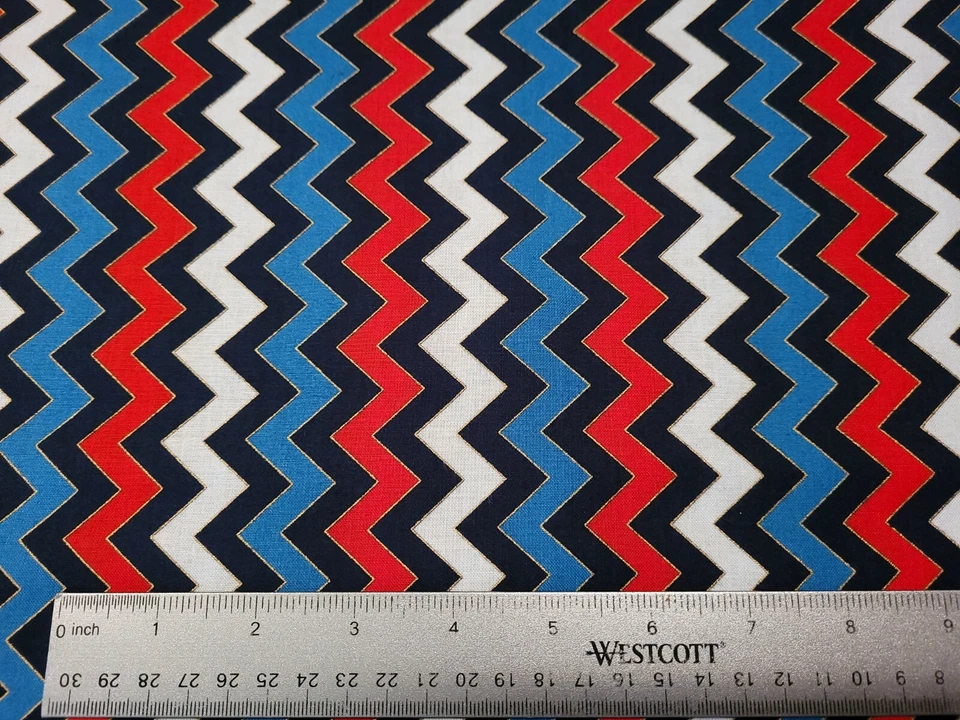 Patriotic Pop BTY Studio 8 Quilting Treasures Red White Blue Chevron - Image 2 of 3