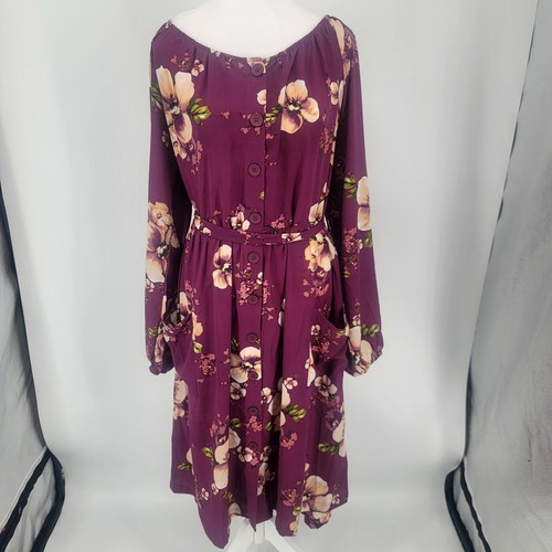 ODDI Burgundy Floral Short Dress Button Front Long Sleeve Women's Size 3X NEW - Picture 2 of 9