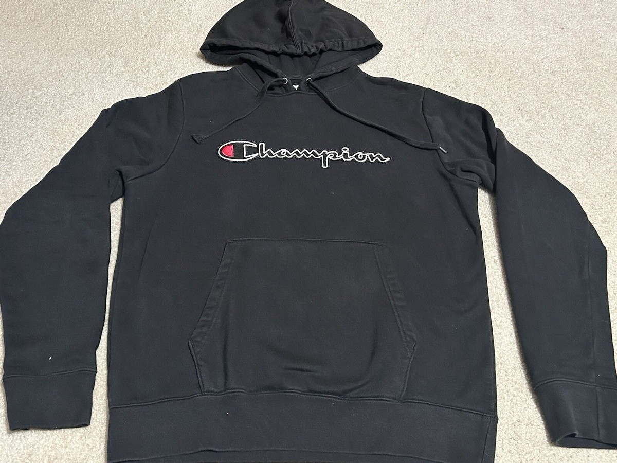 Champion Hoodie Sweatshirt Men's Medium Stitched Black Pullover | eBay