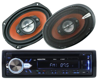 Audiotek Car Stereo Bluetooth CD Receiver + 2x Audiobank 6''x9'' Coaxial Speakers