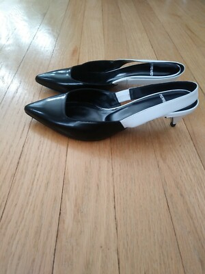 Pierre Hardy Black White Leather Slingback Shoes Kitten Heel 36